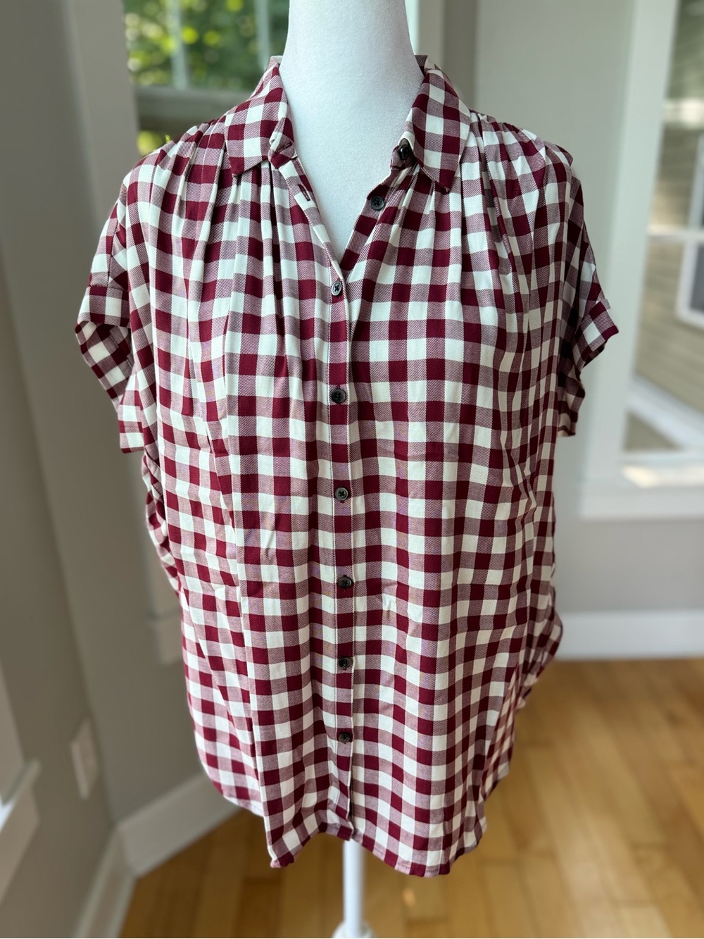 Madewell Central Drapey Top in Red and White Gingham Check Sz XS